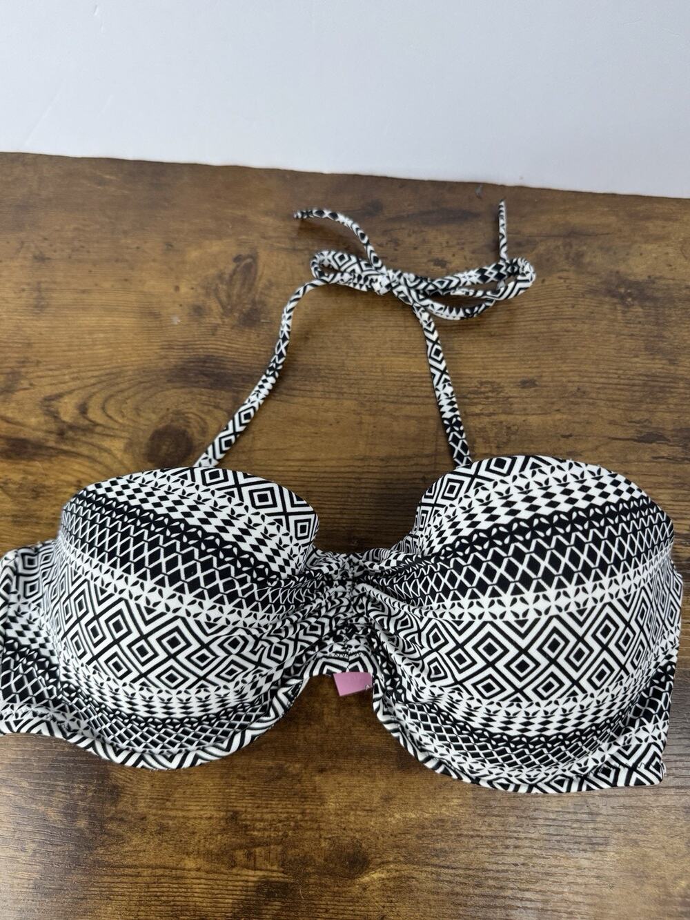 Victoria’s Secret The Flirt Bandeau Bikini Top 34DD Black White Geometric